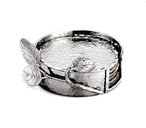 Admirable Design Aluminium <b>Silver</b> Color <b>Coaster</b> Set With Premium Quality Tea <b>Coaster</b> Set With Holder - Product Image 3