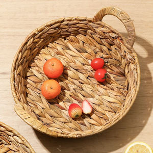 Panier à fruits tressé avec poignées découpées, plateau de service rond en rotin tressé, grand panier de rangement - Product Image 5