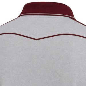 Polo homme gris clair premium avec col contrastant bordeaux, empiècements aux épaules et sur les manches, broderie de logo personnalisée, manches courtes - Product Image 5