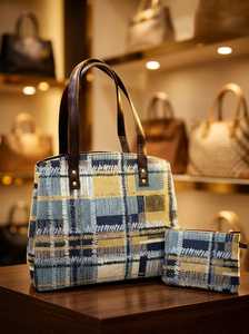2-Piece Set Women's Plaid Print Fabric Tote Bag with Matching Pouch Shoulder Bag - Product Image 3