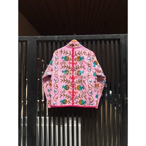 Pink Cotton Embroidered Fleece <b>Jacket</b> Mandarin Collar Zipper Closure Floral <b>Pattern</b> Autumn Wear Women's <b>Jacket</b> - Product Image 5