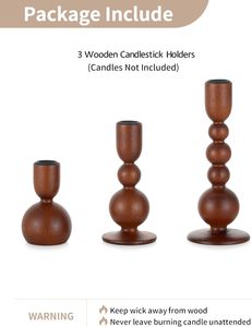 Porte-bougies décoratifs en bois pour la maison, centres de table modernes du milieu du siècle pour Thanksgiving et Noël, couleur caramel - Product Image 2