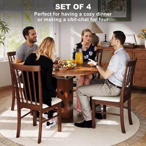 Set di 4 Sedie da Pranzo in Legno Stile Rustico, Marrone Scuro con Rivestimento Beige, Struttura in Legno di Gomma, Materiale in Ecopelle - Product Image 4