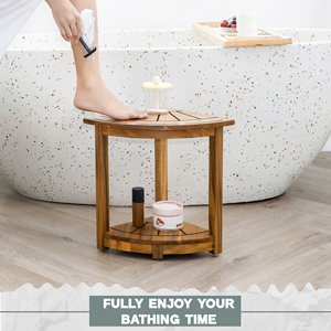 Acacia Wood Corner <b>Stool</b> Designed With Space Saving Shape And Solid Construction Ideal For Bathroom Shower And <b>Small</b> Spaces - Product Image 4