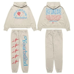 ชุดวอร์มมีฮู้ดน้ำหนักเบาคุณภาพสูง ผ้าฝ้าย 100% ชุดลำลองแบบเรียบง่าย ระบายอากาศได้ดี ชุด 2 ชิ้น ขายส่ง - Product Image 2