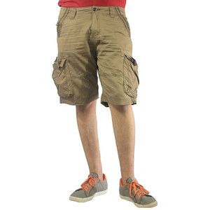 Shorts cargo pour homme, couleur unie, en toile, longueur bermuda, style décontracté avec poches, taille mi-haute, fermeture boutonnée, tissu respirant - Product Image 1