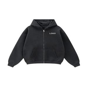 Haute qualité hommes 500Gsm épais fermeture éclair sweats à capuche coton mélangé surdimensionné Boxy Fit culture fermeture éclair personnalisé sans ficelle à capuche quantité minimale de commande bas - Product Image 2