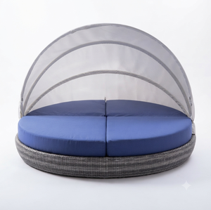 Cama de día redonda de ratán de lujo para exteriores con toldo retráctil, tumbona impermeable para jardín, patio, piscina, salón de ocio moderno - Product Image 2