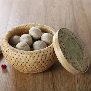 Panier de rangement rond en bambou de luxe, organisateurs de cuisine, conteneur alimentaire tressé, articles ménagers, boîte d'emballage pour thé et café en grains - Product Image 3