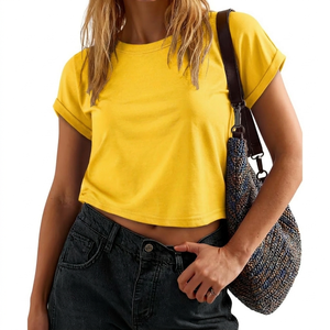 Custom Logo Eco-Friendly Fleece Knitted Women's <b>Crop</b> <b>Top</b> T-Shirts High Quality Customized Color Club 2026 Half Sleeve 180g - Product Image 6