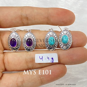 Boucles d'oreilles fines en argent sterling 925 avec améthyste naturelle cabochon MYS-E101, prêtes à être expédiées, en stock, faible MOQ, bijoux indiens pour femmes - Product Image 1