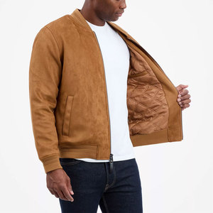 Blouson bomber en daim pour homme, col montant, fermeture éclair, style décontracté, couleur unie, coupe classique, idéal pour l'automne - Product Image 2
