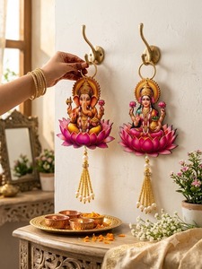 Calcomanía de Pared de MDF Laxmi Ganesh, Decoración Tradicional India para el Festival Diwali, Mandir Pooja, Hogar, Oficina, Ídolos de Dioses Hindúes - Product Image 5