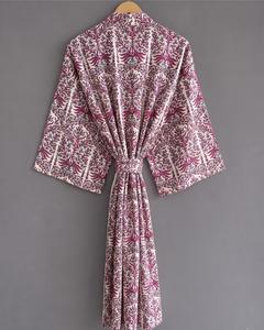 Kimono con Estampado Animal para Mujer, Manga Tres Cuartos, Corte Holgado, Cinturón Cruzado, Vestido Midi Informal de Algodón y Lino - Product Image 2