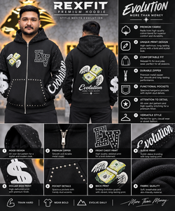 Men's Oversized <b>Zip</b>-<b>Up</b> <b>Hoodie</b> <b>Black</b> French Terry Streetwear Hooded Sweatshirt with Front Logo Print - Product Image 3