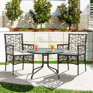 Ensemble de 2 chaises de bistrot en rotin PE pour patio, avec accoudoirs en bois d'acacia et coussins - Product Image 6