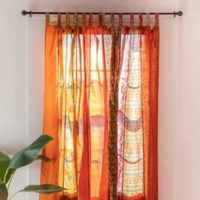 Cortina de Seda con Bolsillos para Varillas, Estilo Vintage, con Parches de Sari, Calidad de Exportación Superior |   Alfombra Hecha a Mano de Estilo Bohemio, Ecológica, para Todas las Estaciones