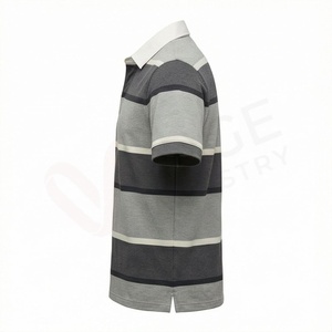 Polo à manches courtes rayé pour homme, tricoté, coupe classique, gris et noir, motif imprimé - Product Image 3