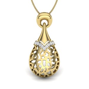 Yellow Gold Diamond Pendant With Pear Cut Natural Diamonds Luxury Women's Everyday Wear Jewelry - Product Image 1