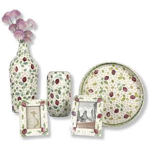 Vase décoratif en céramique à motif de feuille de grenade florale tropicale en incrustation de coquille de Capiz pour la maison mariage ovale - Product Image 4