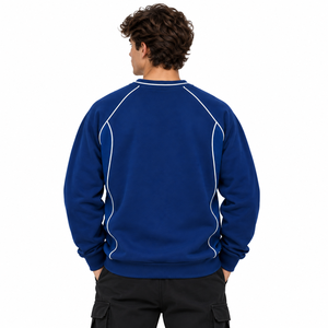 Sudaderas Unisex Personalizadas de Cuello Redondo en Azul Rey con Detalles de Ribete en Contraste, Logotipo Bordado, Ropa Casual Urbana OEM, Fabricadas en EE. UU. - Product Image 3