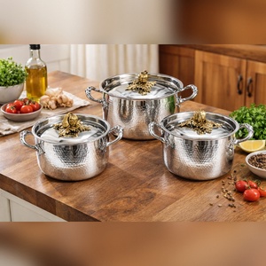 Casserole en acier inoxydable écologique de luxe avec couvercle, finition martelée, poignée en forme de rose, ustensiles de cuisine élégants pour la maison et les restaurants - Product Image 2