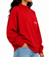 Sweat-shirt en molleton de coton épais pour femme, col montant, épaules tombantes, coupe oversize, imprimé, avec appliqués personnalisés, style décontracté hiver