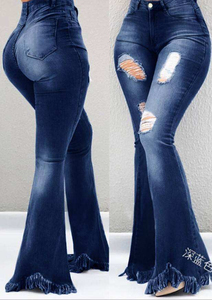 2026 Fashion New Casual Streetwear Eco-Friendly Women's <b>Denim</b> <b>Stretch</b> Patchwork Tassel Wide Leg Bell Bottom Flare Jeans - Product Image 5