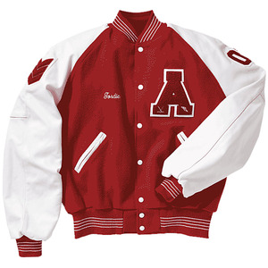 Veste universitaire rouge et blanche pour homme, lettre A brodée, style preppy, coupe classique, col rabattu, doublure en polaire - Product Image 1