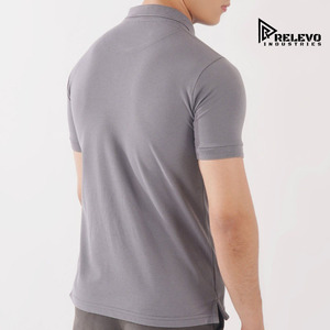 Chemise à manches courtes grise Relevo Industries, respirante, 100% coton, logo brodé, vêtements décontractés pour hommes - Product Image 4