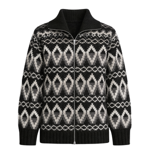 Chaqueta de Punto Fairisle para Mujer, con Cierre Frontal, Estampada, de Manga Larga, Cálida, Estilo Cárdigan, para Clima Frío - Product Image 1