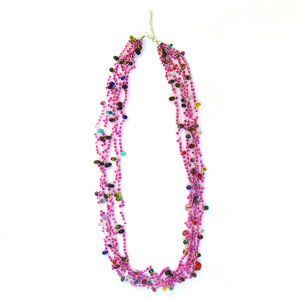 Collar de Ganchillo Multicapa con Cuentas, Joyería de Cristal Rosa, Accesorio de Moda Étnica para Boda, Precio al por Mayor - Product Image 2