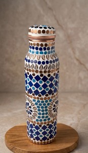 <b>Pink</b> Crystal Stone Print Copper Water <b>Bottle</b> Pure Copper Drinking <b>Bottle</b> Designer Gemstone Pattern Copper Flask Eco Friendly - Product Image 3