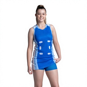 Vestido Deportivo de Netball sin Mangas para Mujer, Color Azul con Rayas Blancas y Bolsillos, Transpirable, Estampado, 100% Poliéster para Adultos - Product Image 4