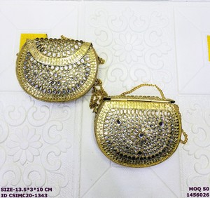 Craftstages International Luxury <b>Gold</b> Metal <b>Clutch</b> <b>Bag</b> Crystal Stone Work Chain Strap | Bridal Party Evening Purse | Flap - Product Image 1