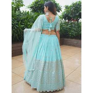 <b>Enchanting</b> Sky-Blue Sequins Georgette Designer Lehenga Choli - Product Image 5