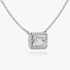 925 Sterling Silver Emerald Cut Diamond Halo Pendant <b>Necklace</b> Unisex Luxury Gold Plated GRA Certified Classic Engagement Jewelry - Product Image 2