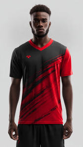 Maillot de football 100% polyester à manches courtes et col en V pour homme, maillot d'entraînement sportif pour homme - Product Image 4