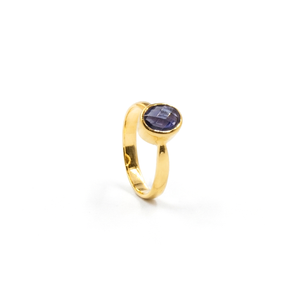 Purple Amethyst Oval <b>Ring</b> Handmade Brass Gold Plated Geometric Gemstone <b>Ring</b> February Birthstone Minimalist Boho Statement - Product Image 1