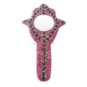 Miroir à main luxueux fait main, doré, perlé, avec poignée décorative et perles blanches, pour le maquillage et les cadeaux - Product Image 5