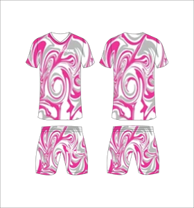 Conjunto de Uniforme de Fútbol Sublimado Personalizado, Patrón en Espiral Rosa y Gris, Transpirable, de Secado Rápido, Jersey de Fútbol para Equipo, Pantalones Cortos, para Hombres, Niños y Jóvenes - Product Image 1