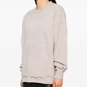 Pull en tricot à col rond surdimensionné pour femme, couleur unie, manches longues, épaules tombantes, vêtement d'automne, coupe classique, 100% acrylique - Product Image 3
