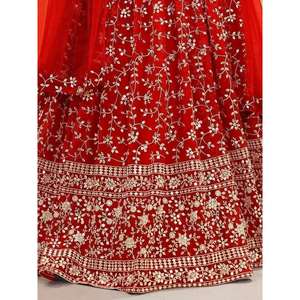 Lehenga choli ของผู้หญิงผ้าจอร์เจียปักสีแดงเสน่ห์สำหรับใส่ต้อนรับ - Product Image 2