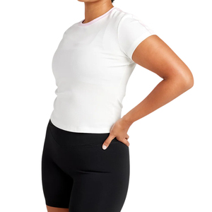 T-shirt personnalisé en gros pour femme, col rond uni, manches courtes, sport, gym, yoga, fitness, haut décontracté d'été, vêtement de sport - Product Image 3