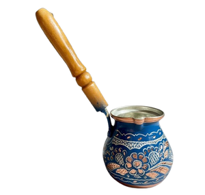Cafetière turque, grecque, arabe en cuivre et laiton coloré, pour cuisinière, Cezve Ibrik Briki avec poignée en bois - Product Image 3