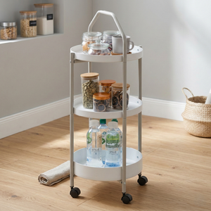 Carrito Auxiliar Redondo de Metal Moderno y Resistente de 3 Niveles con Ruedas y Fácil Limpieza para Cocina y Sala de Estar, Contenedor de Alimentos - Product Image 2