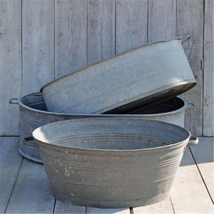 Antique White Ribbed Metal Oval <b>Planter</b> Distressed Galvanized Iron Flower Pot Farmhouse Garden Trough for Indoor Outdoor Decor - Product Image 3