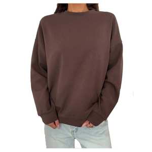 Women Oversized Crew Neck Sweatshirt Solid Brown Casual Long Sleeve Winter Pullover Streetwear - Product Image 1