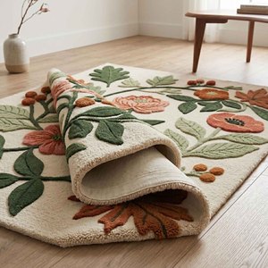 Vintage Botanical Floral Area Rug Soft Plush Flower Leaf Tufted Woolen Carpet Nature Inspired Living Room Bedroom Home Decor Rug - Product Image 5