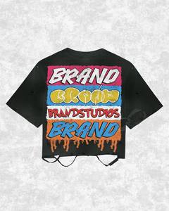 Camiseta Corta Oversize para Hombre Brandstudios con Estampado de Letras en la Espalda, Estilo Urbano, Manga Corta, Algodón Jersey, Cuello Redondo - Product Image 1